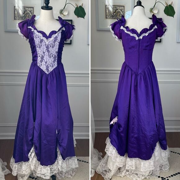Vintage 80s Zum Zum Purple Little Bo Peep Prom Dress M 8 10 - Picture 1 of 9